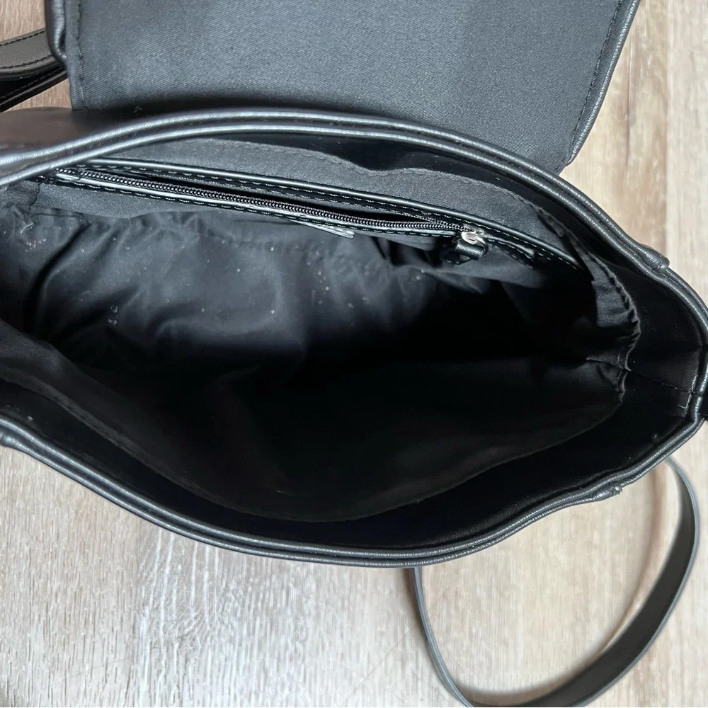 Neiman Marcus Black Fringe Faux Leather Crossbody Purse